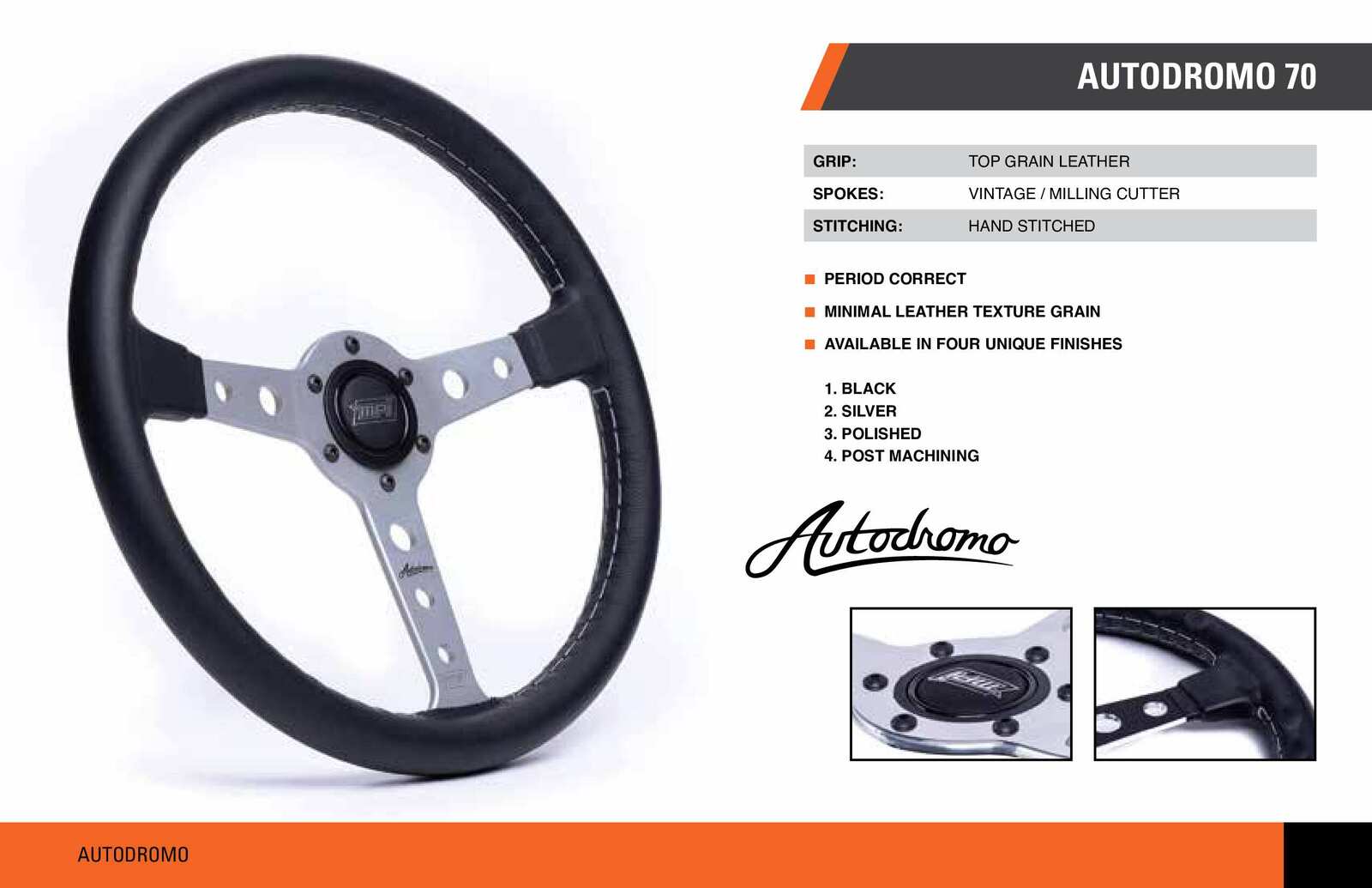 MPI Autodromo 1970 Steering Wheel Black Machined Spoke MPI Autodromo 1970 Steering Wheel Black Machined Spoke